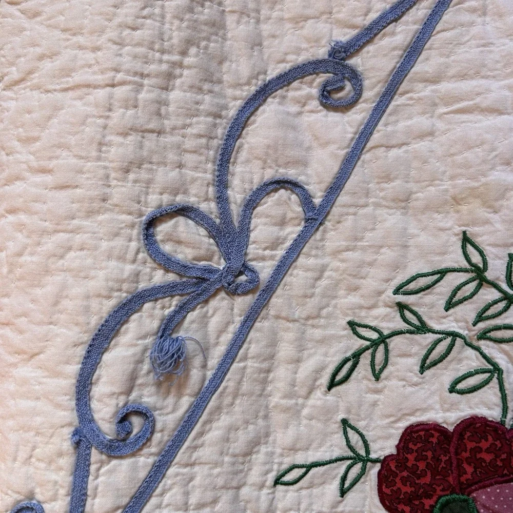 VTG Embroidered Quilted Floral Pillow Sham Case Oversized Patchwork Cottagecore